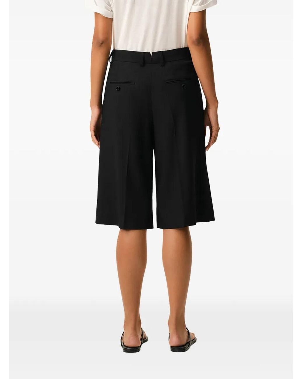 AMI Black Wool Pleated Wide-Leg Shorts