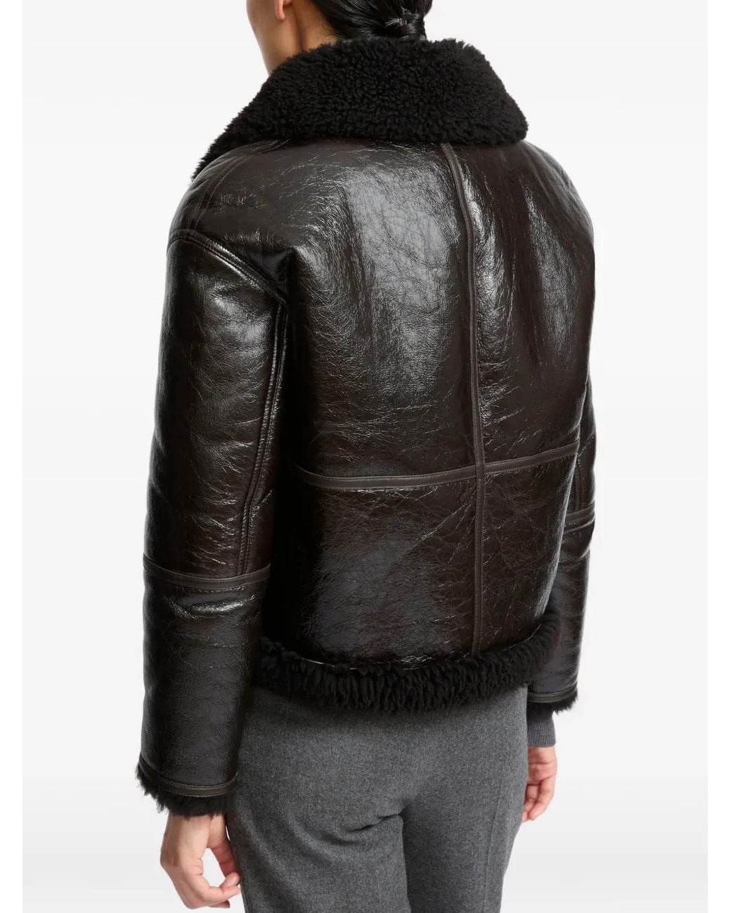 Yves Salomon Black Varnished Shearling Jacket