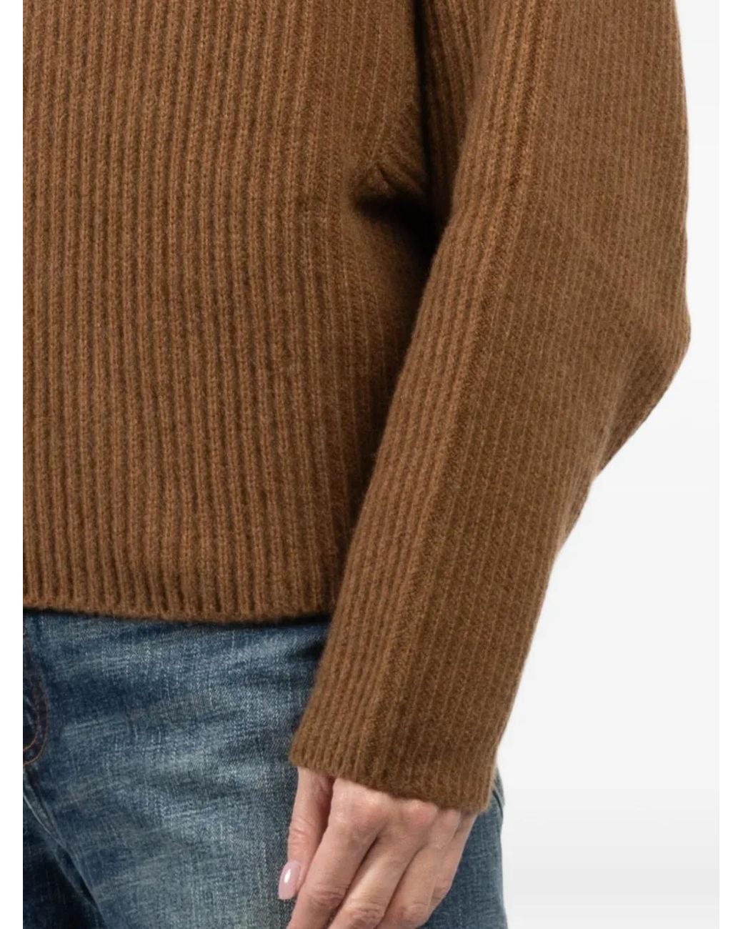 Dusan Brown Batwing Roll-Neck Ribbed Sweater