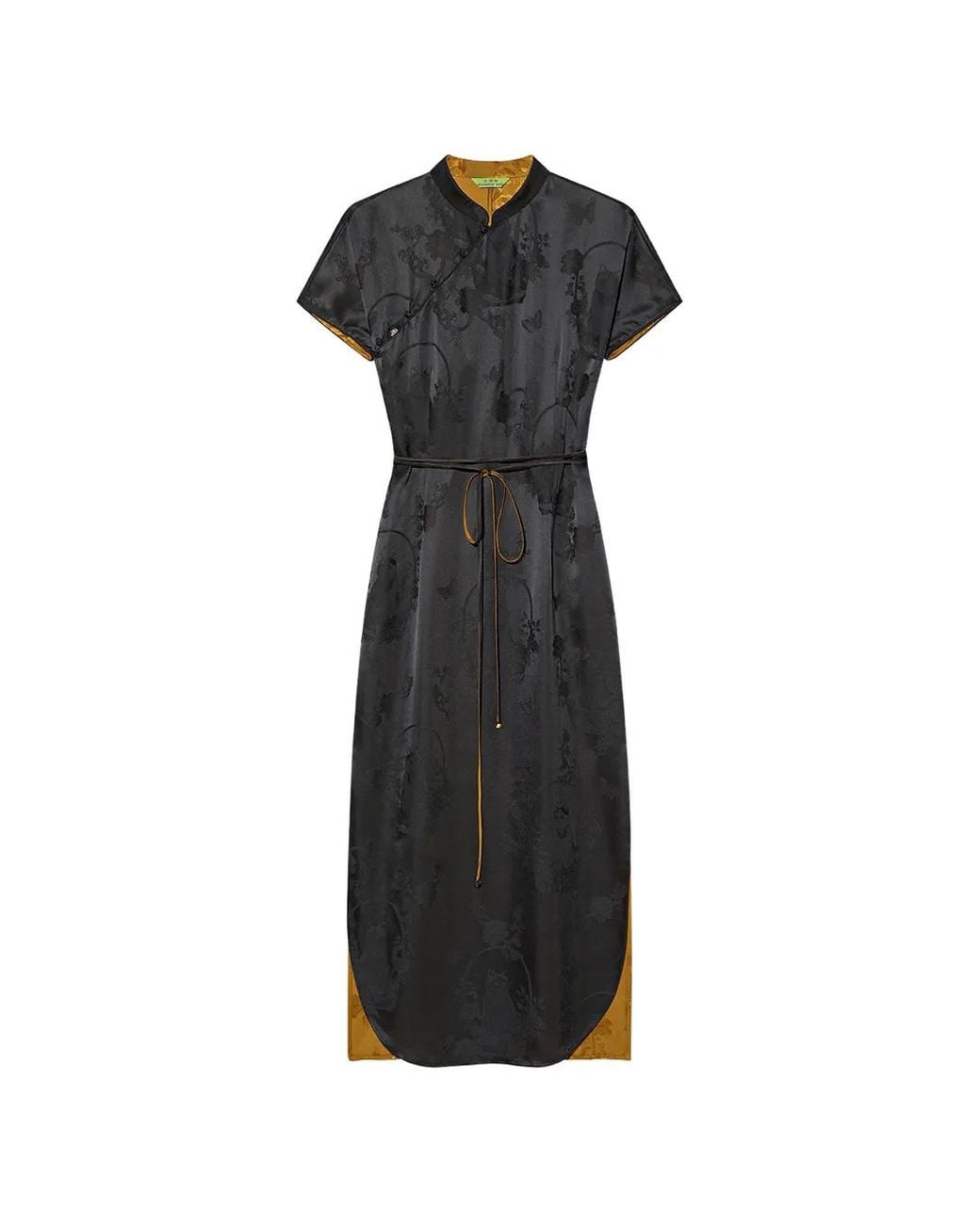 Shanghai Tang Black Prosperity Qipao Silk Dress