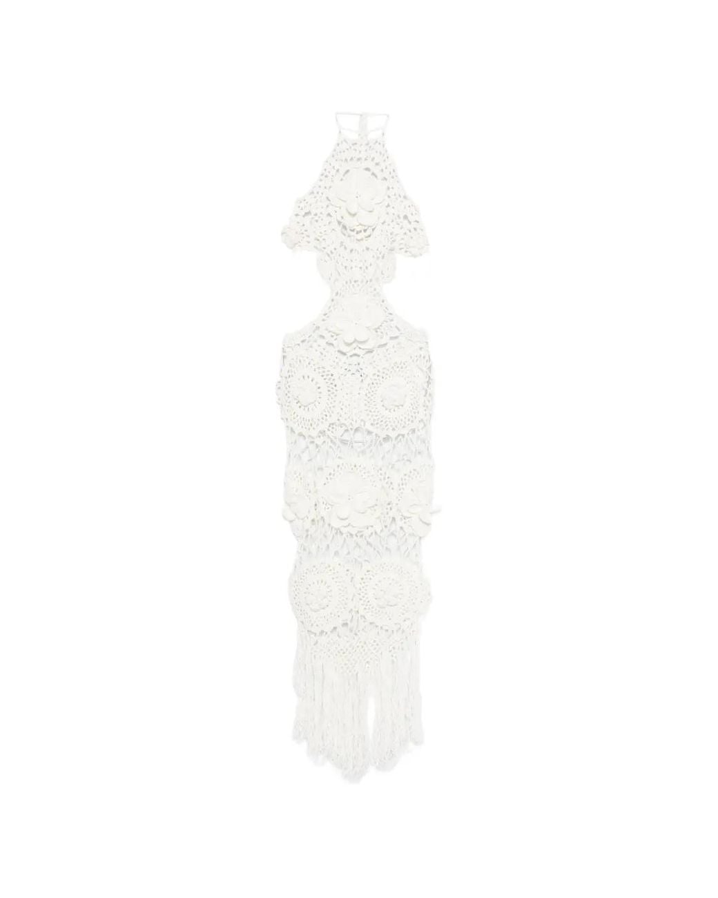 GIUSEPPE DI MORABITO White Floral-Appliqué Crochet-Knit Maxi Dress