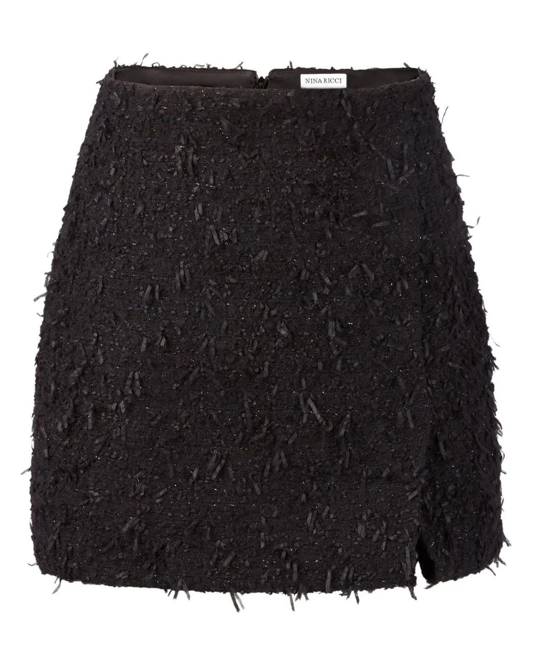 Nina Ricci Black Frayed Tweed Mini Skirt