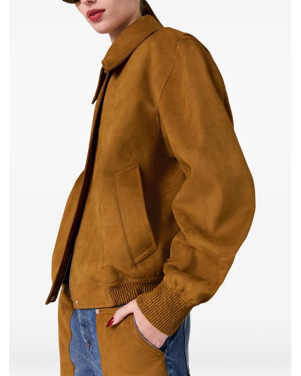 Stella McCartney Brown Collared Ribbed-Trim Jacket