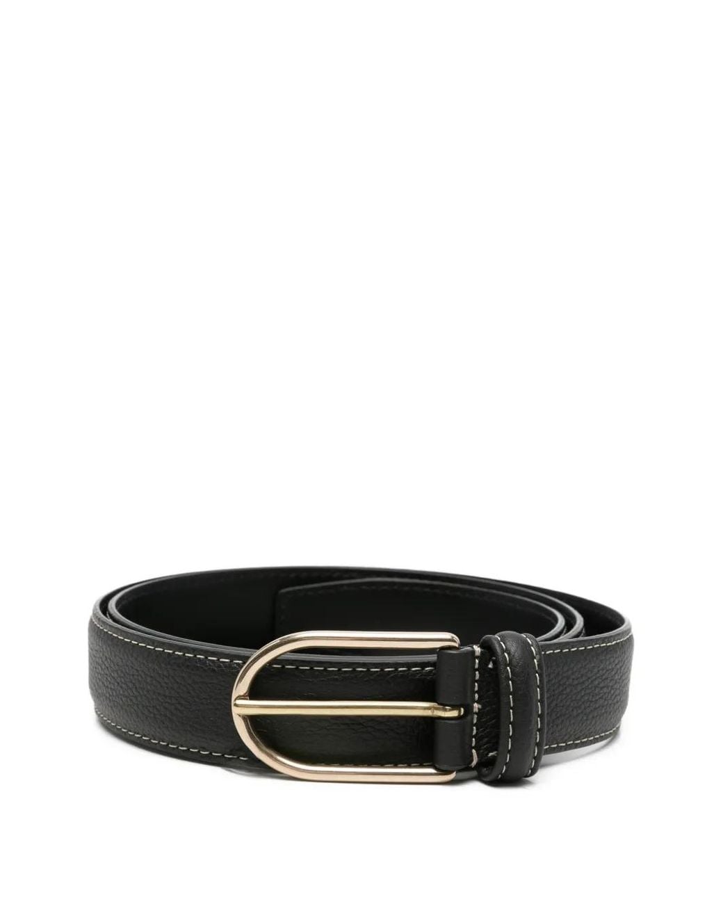 Dell'Oglio Black Grained-Leather Buckle Belt for men