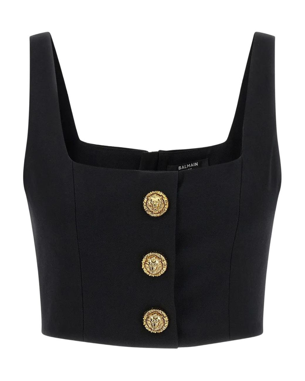 Top Corto Con Cierre De Botones Balmain de color Black