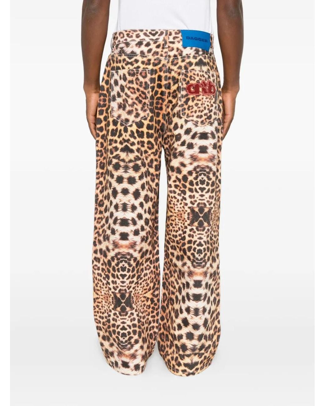 DAGGER White Leopard-Print Wide-Leg Jeans