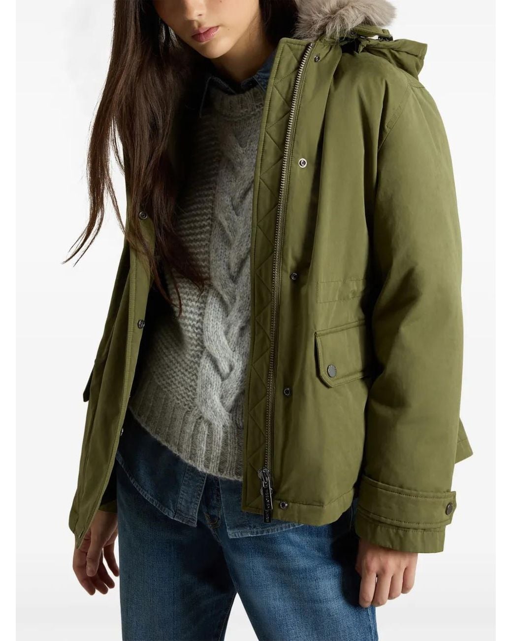 Woolrich Green Detachable-Hood Down Jacket