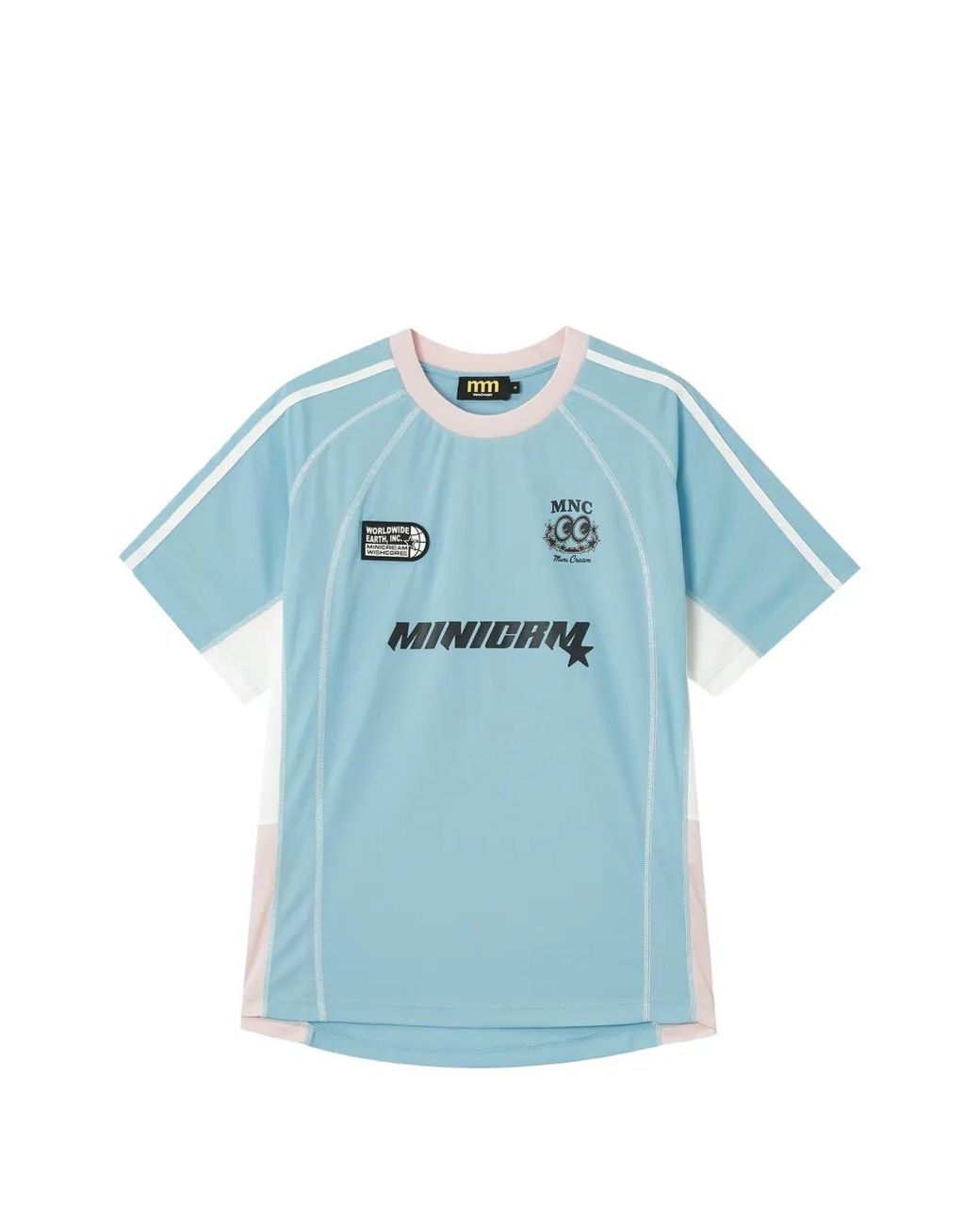 Mini Cream Blue Logo-Print Panelled T-Shirt