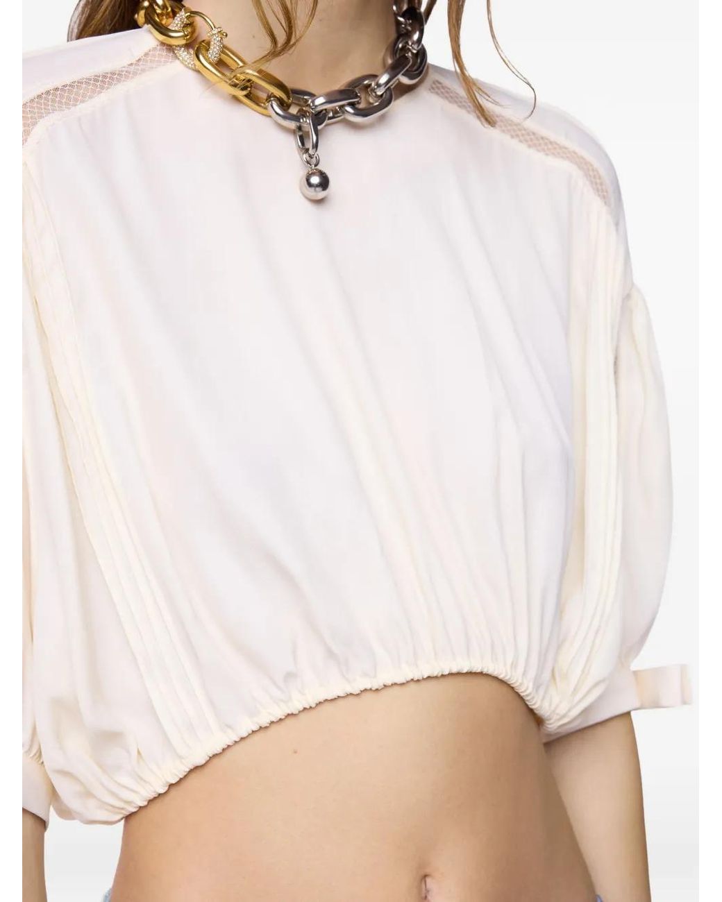 Rabanne Blue Puff-Sleeve Cropped Top