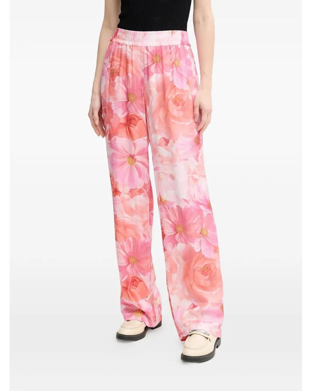 MARC AUREL Pink Floral-Print Trousers