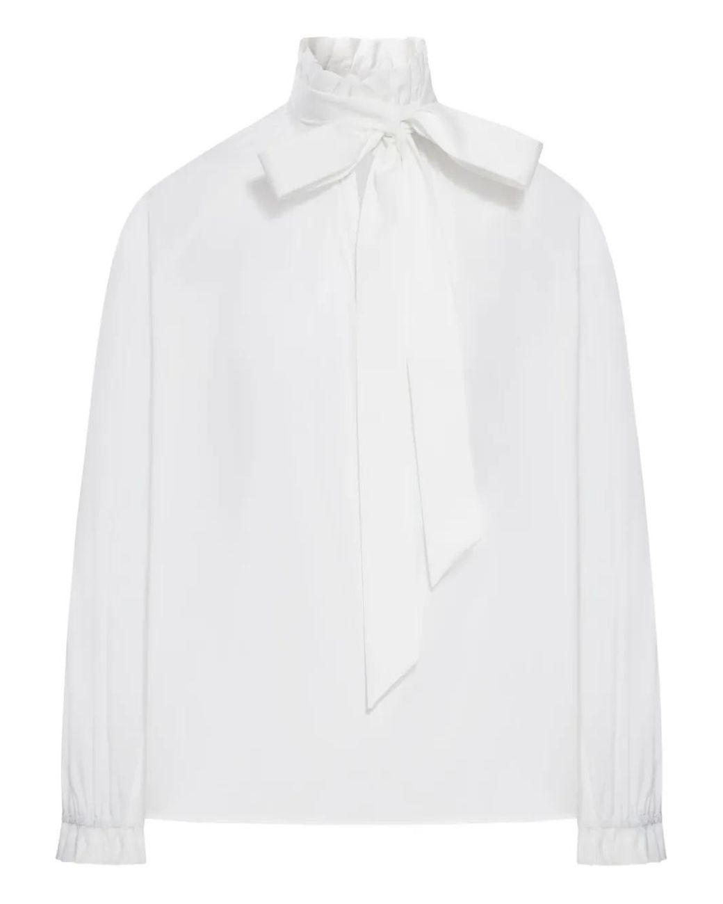 LaDoubleJ White Tie-Neck Cotton Blouse