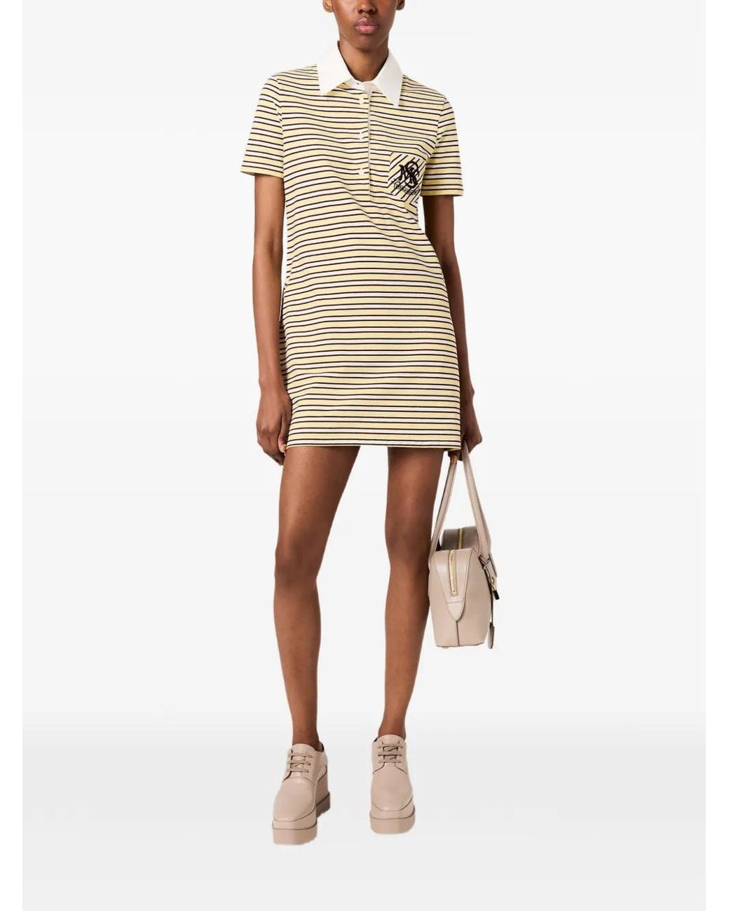 Stella McCartney Natural Stripe Crest-Embroidered Polo Dress