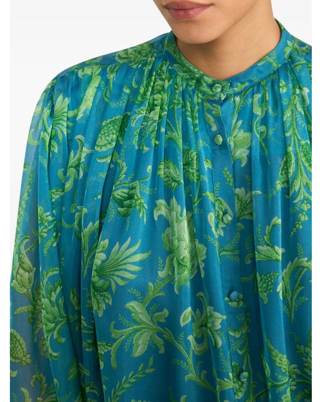 Etro Green Gathering Floral Top