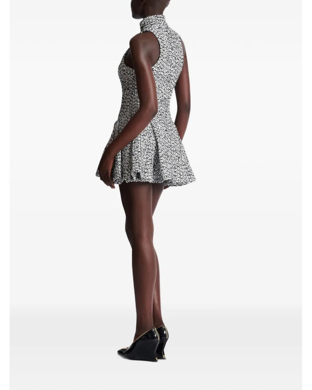 Balmain Gray Zip-Front Flared Mini Dress