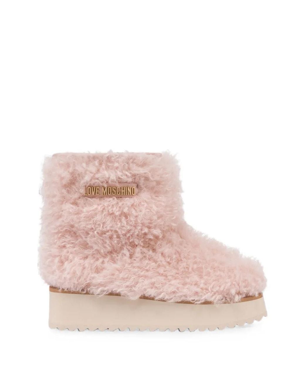 Love Moschino Pink Faux-Shearling Platform Boots