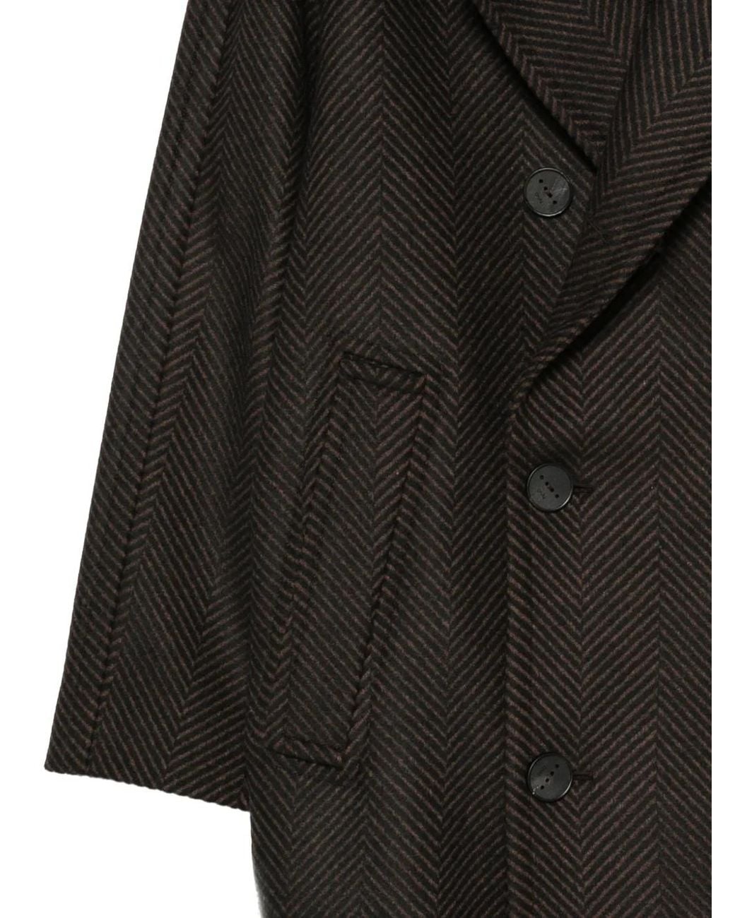 Hevò Black Herringbone Double-Breasted Coat for men