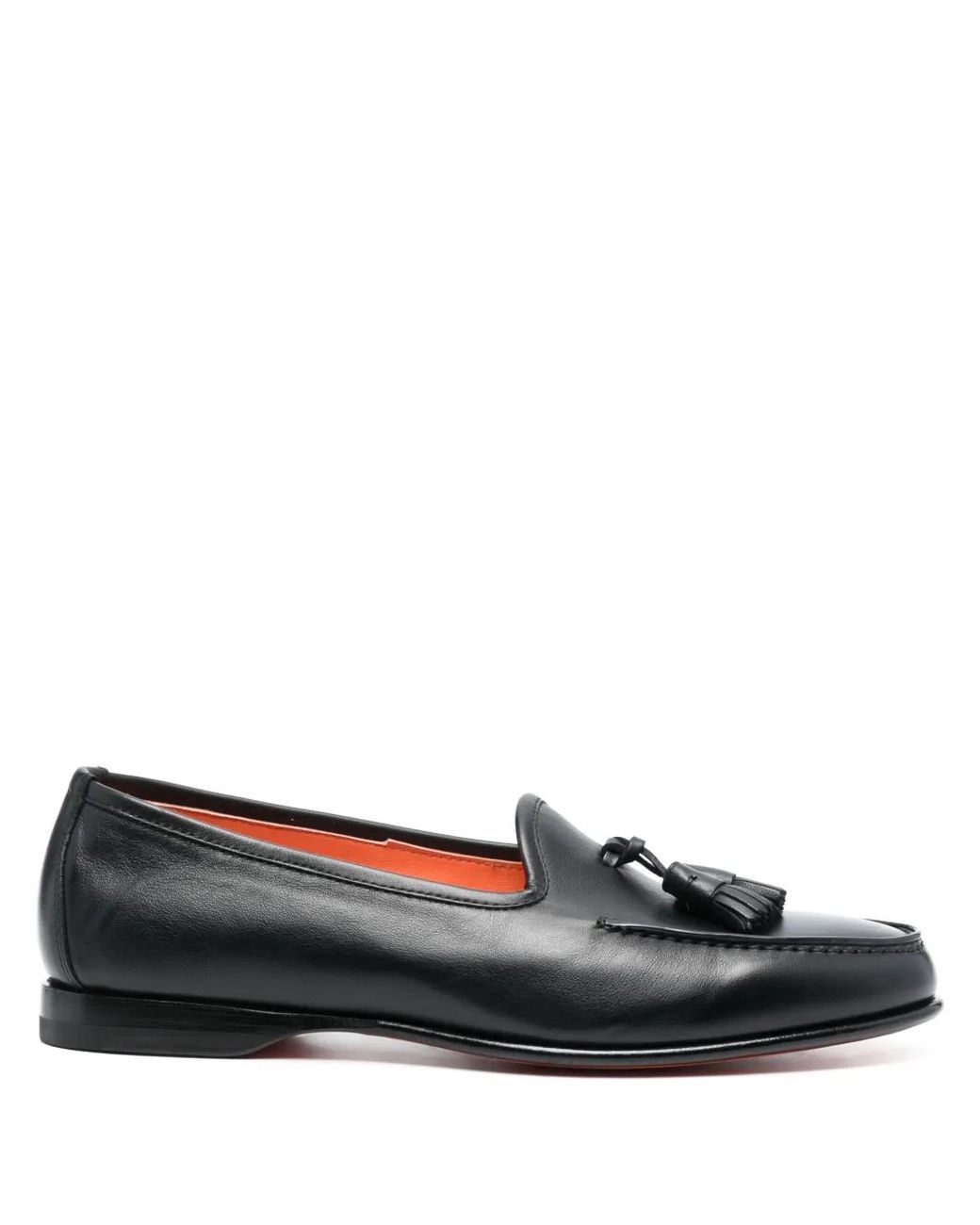Santoni Black Andrea Tassel-Detail Leather Loafers for men