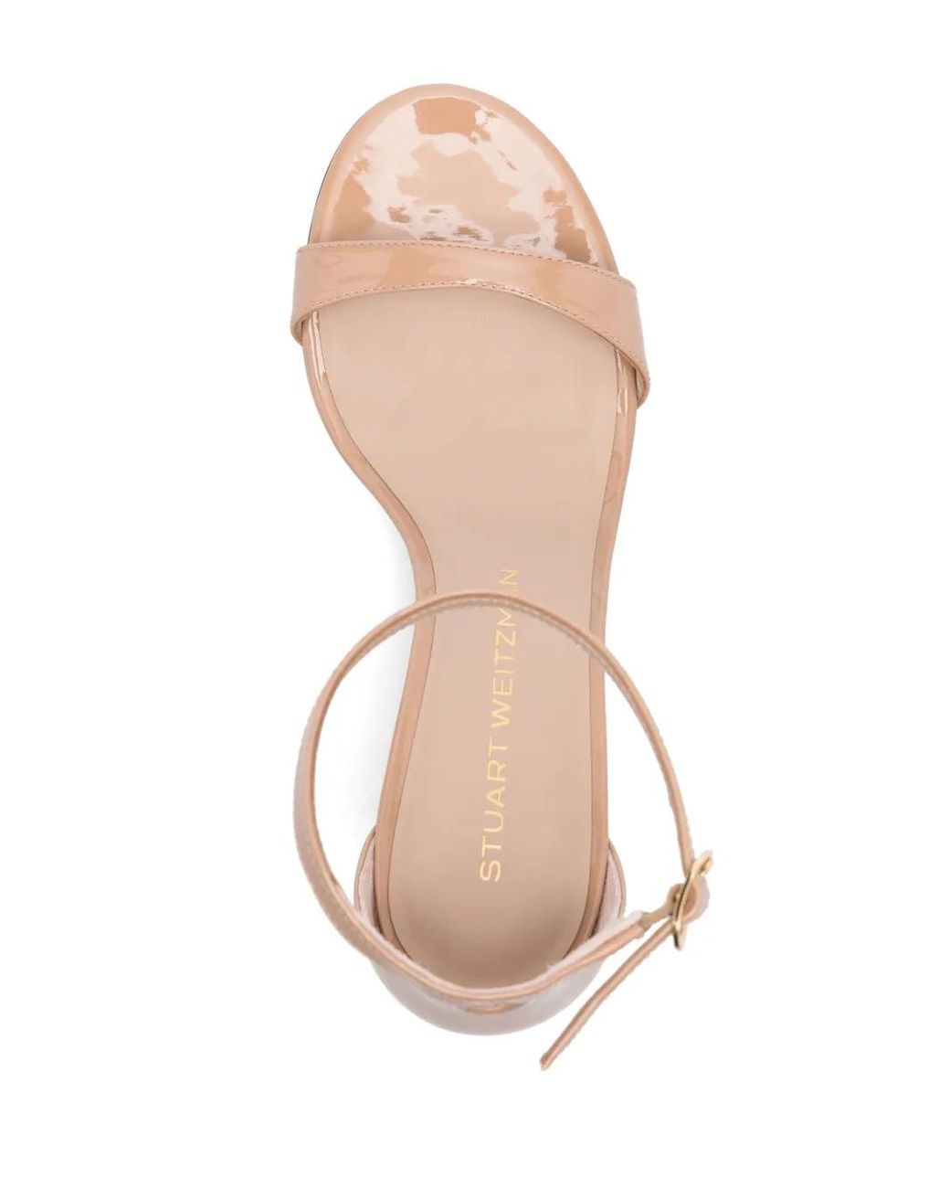 Stuart Weitzman Natural Nudist Block Patent-Finish Block-Heel Sandals