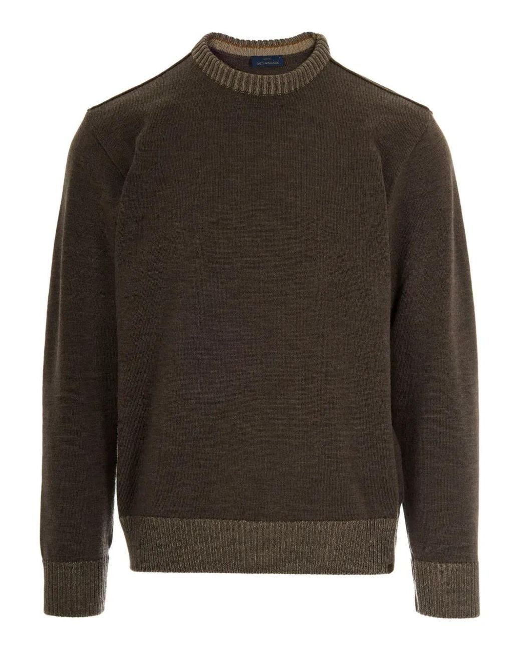 Paul & Shark Brown Ribbed-Hem Wool Sweater for men