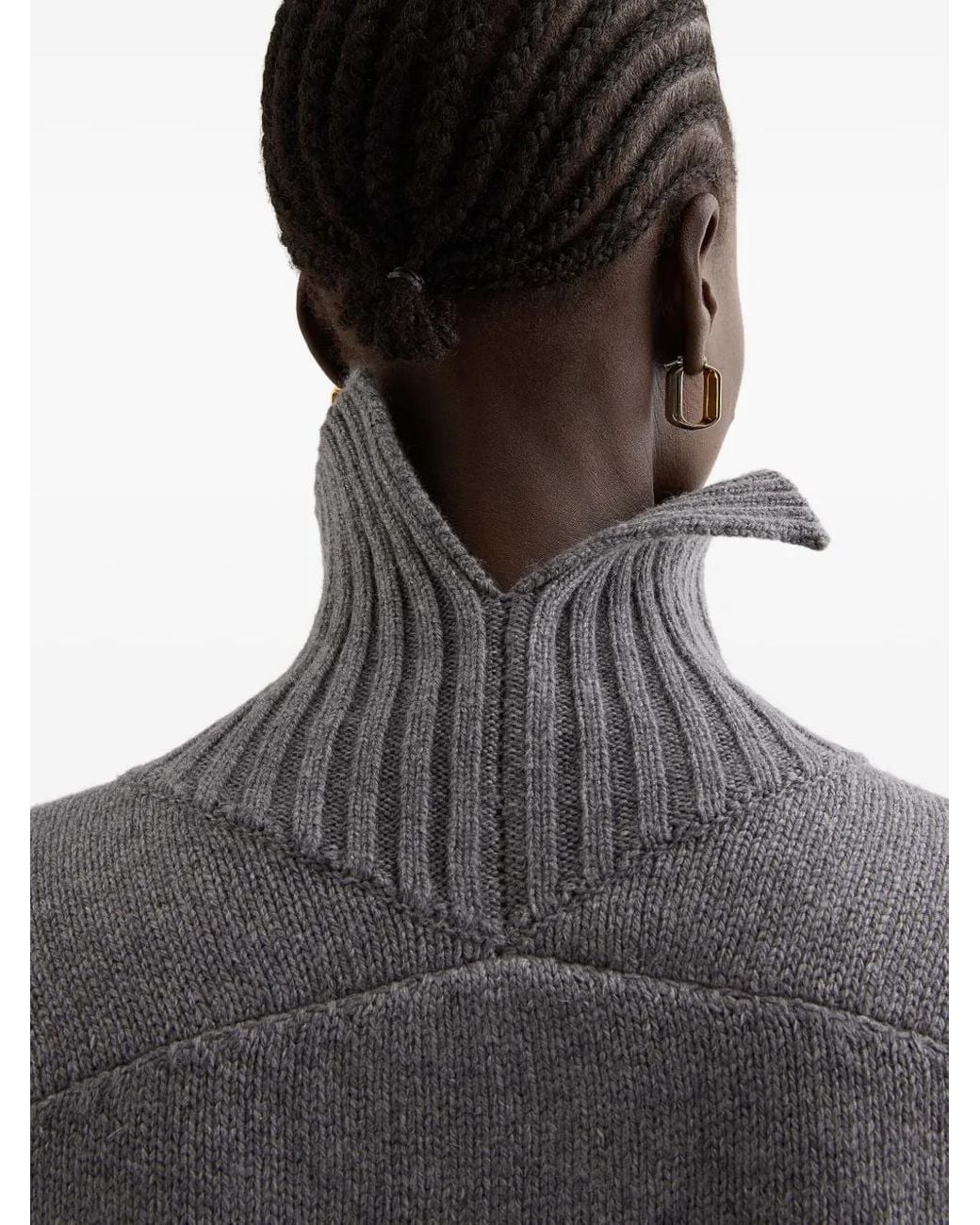 Jil Sander Gray High-Neck Ribbed-Cuff Sweater
