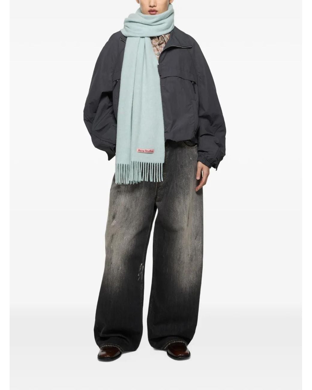 Acne Blue Fringe Wool Scarf – Narrow