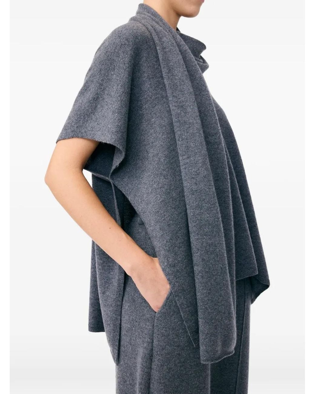 Lisa Yang Blue Asymmetrical Wrap-Detail Cape