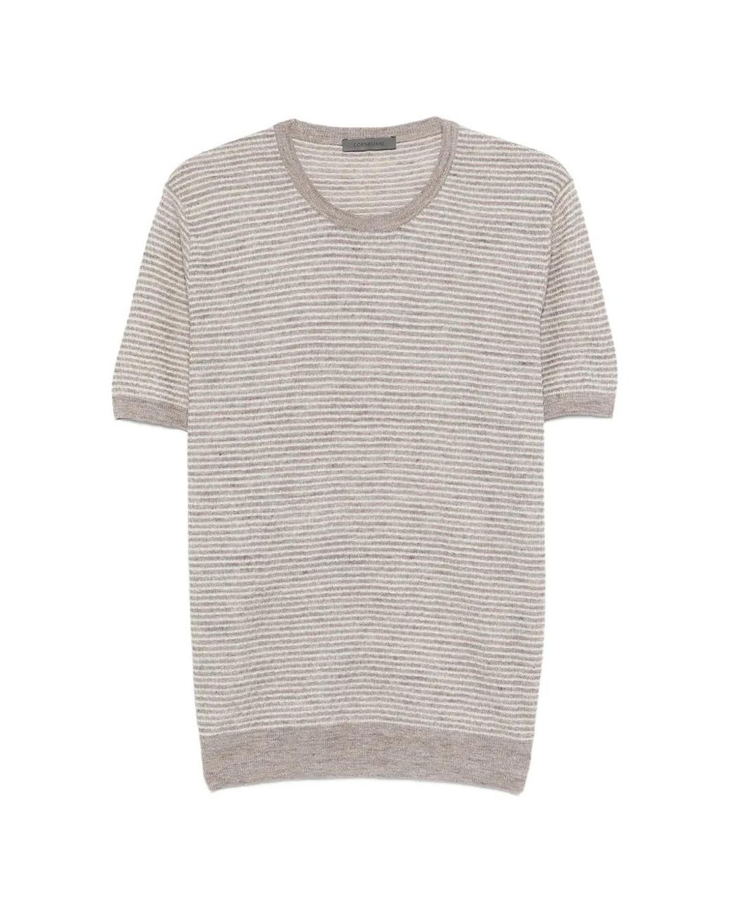 Corneliani Gray Striped Crew-Neck T-Shirt for men