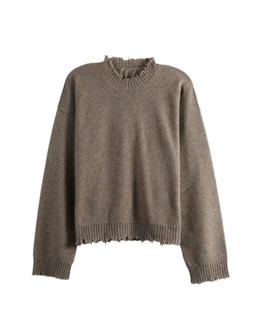 Uma Wang Brown Distressed Crew-Neck Jumper