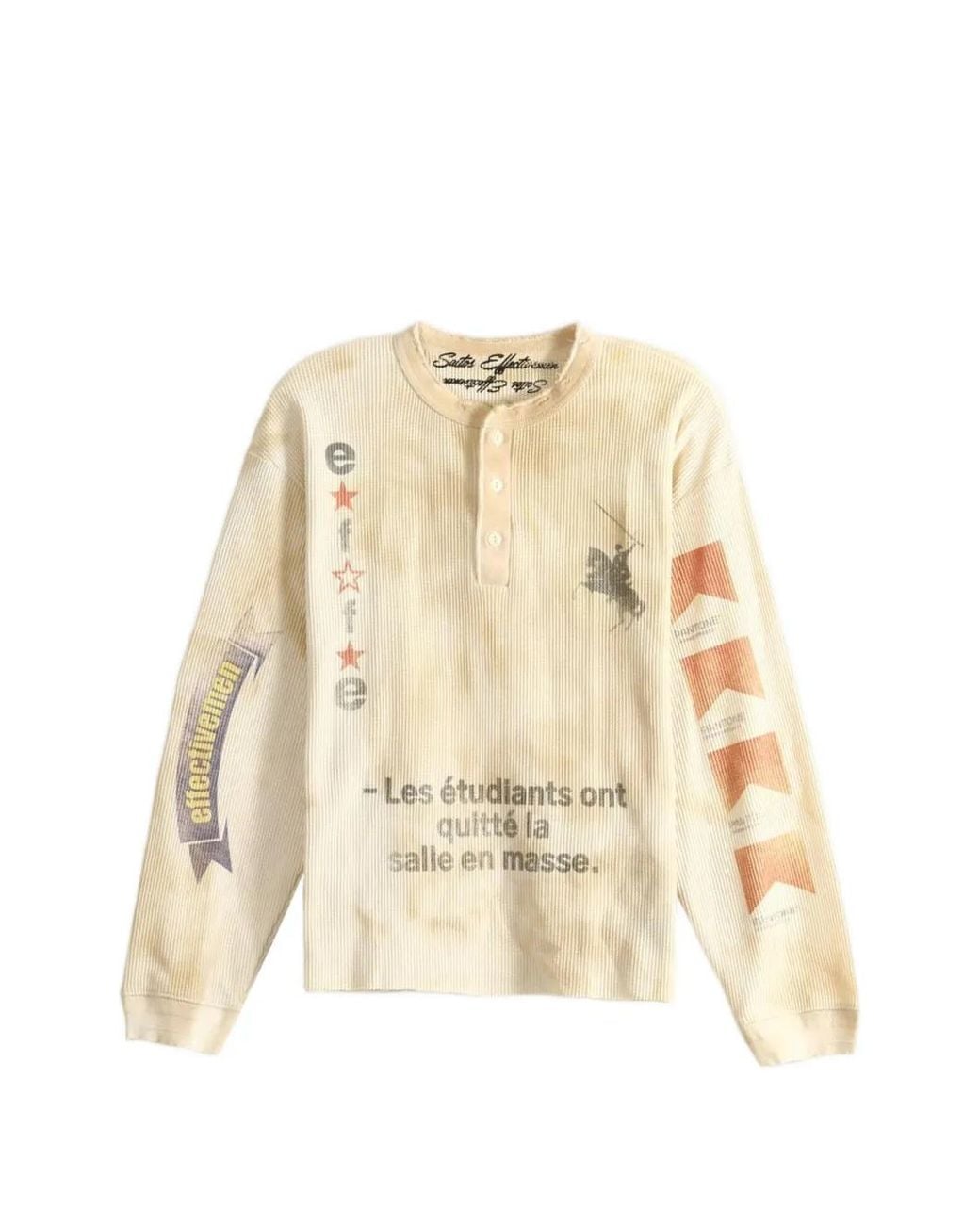 SAITOS Natural Graphic-Print Waffle-Knit Henley T-Shirt