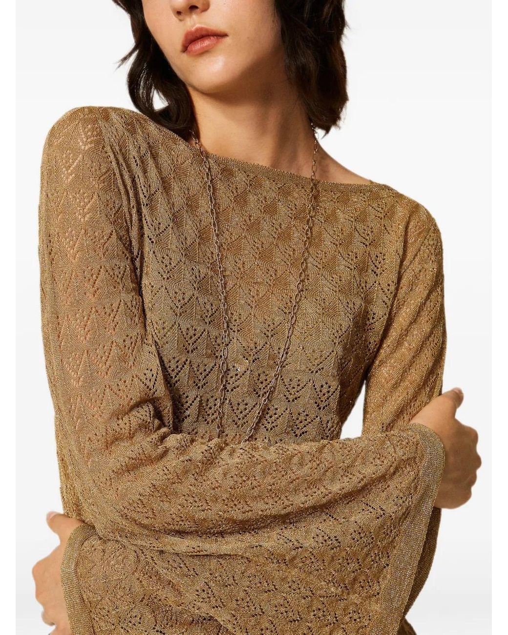 Twinset Natural Tunic Top With Flared Sleeves
