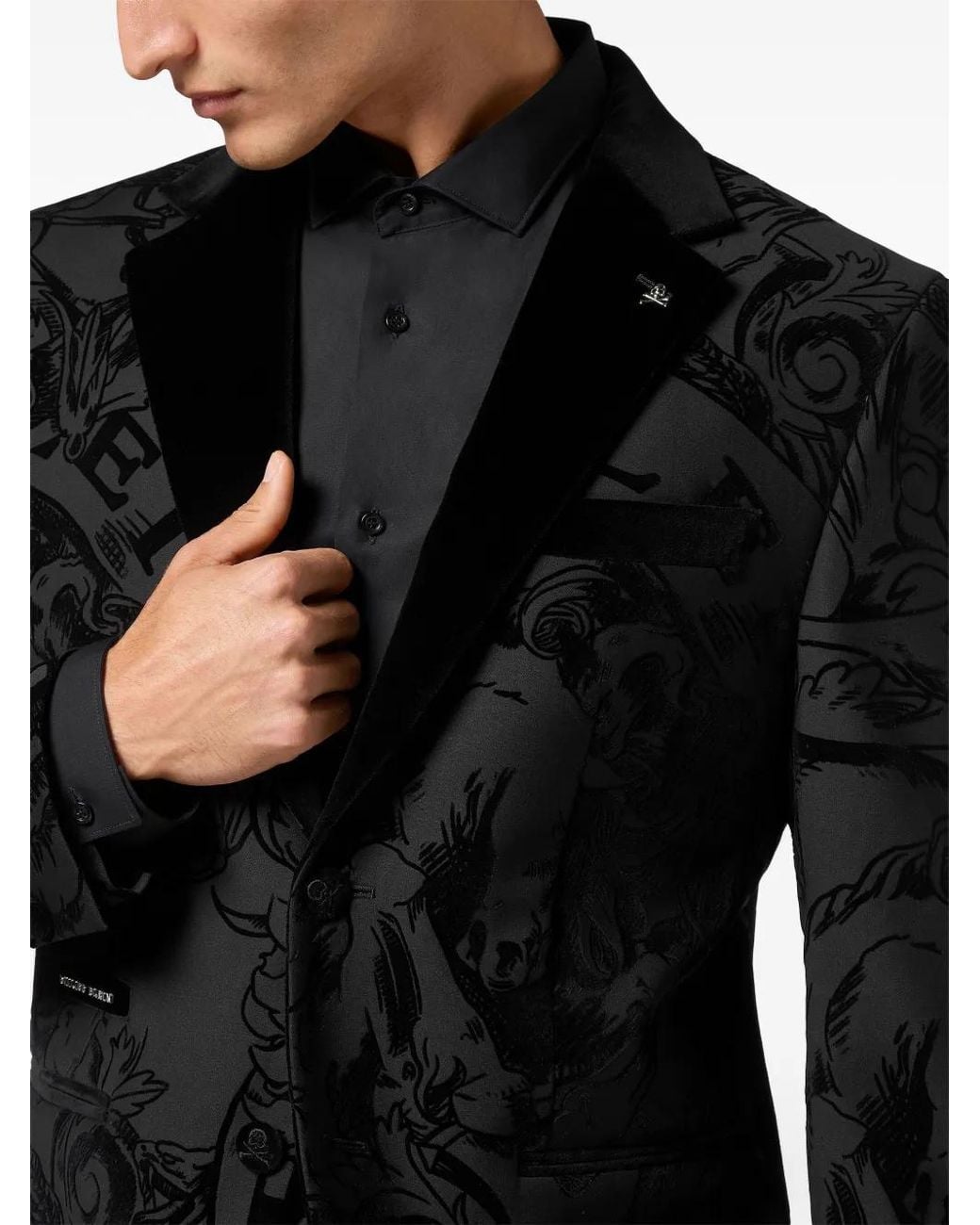 Philipp Plein Black Graphic-Print Blazer for men