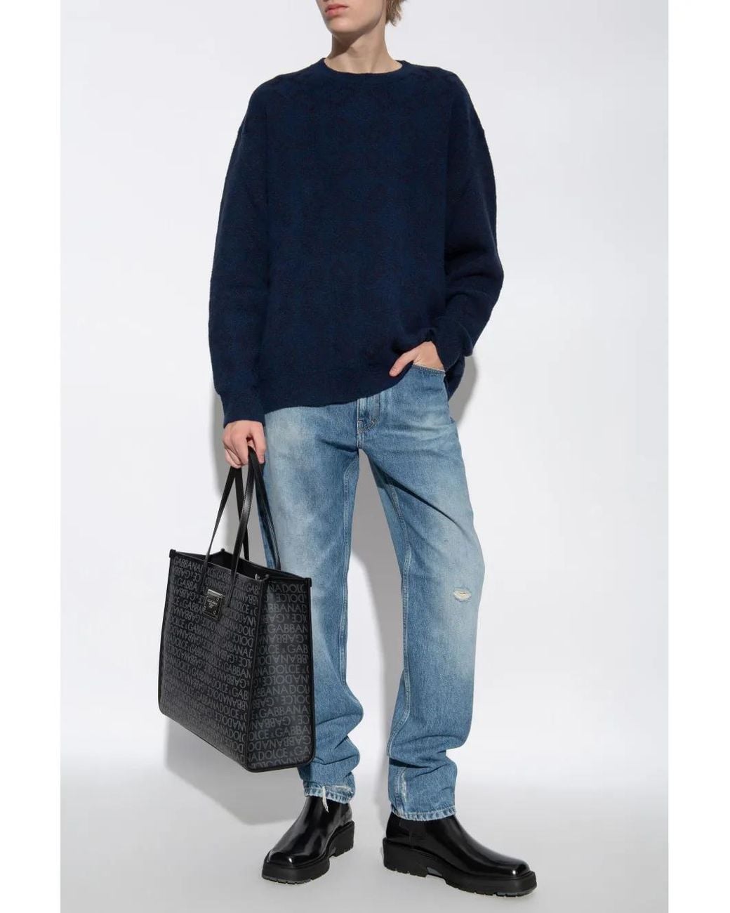 Givenchy Blue Monogram-Pattern Jumper for men