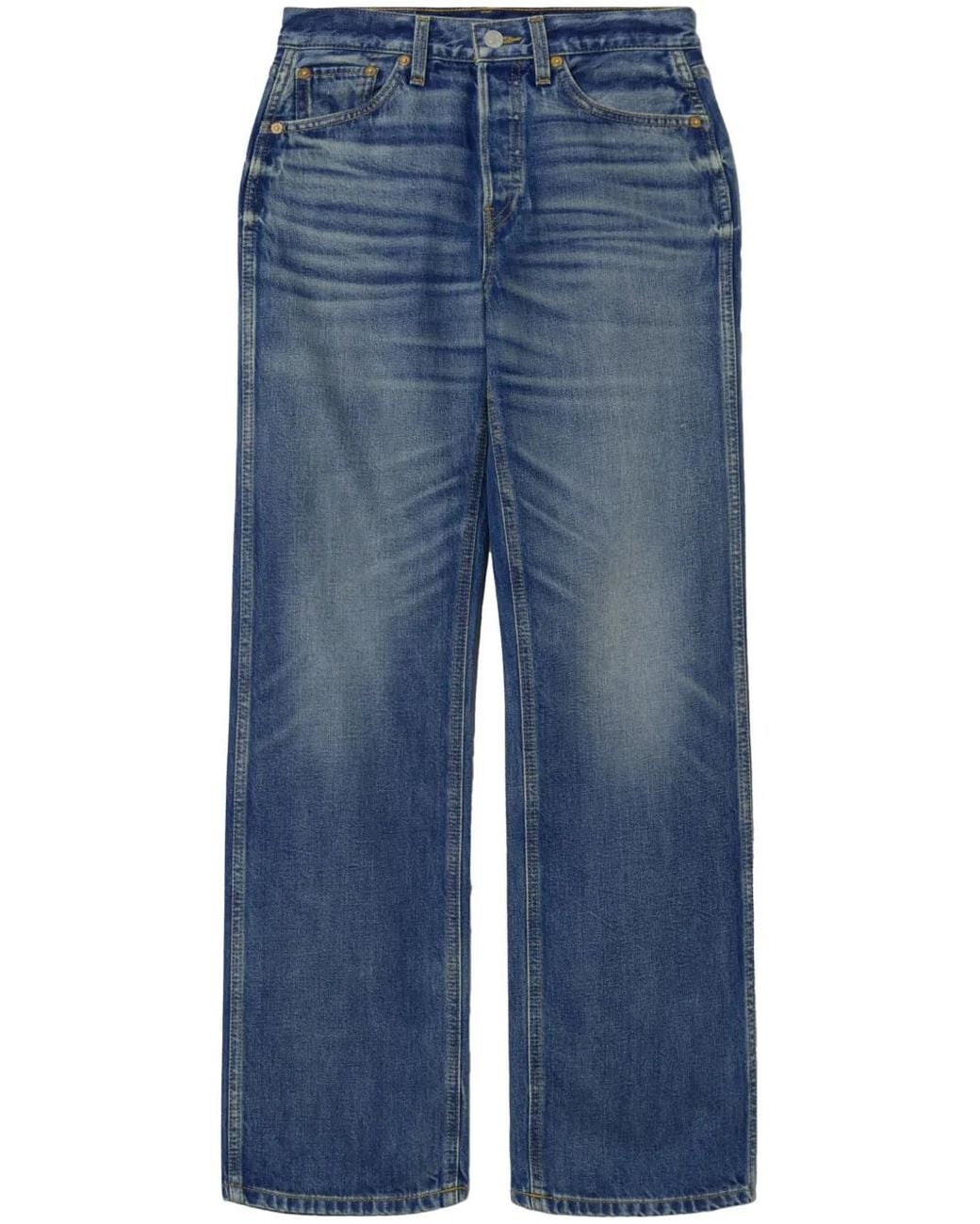 Re/done Blue Whiskered High-Rise Straight Jeans