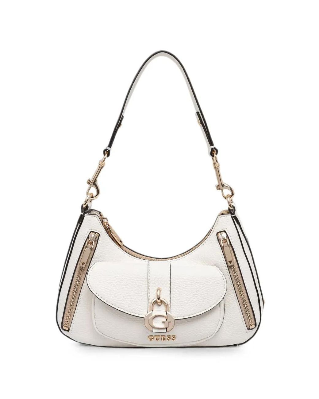 Guess White Logo-Plaque Pebbled Tote Bag
