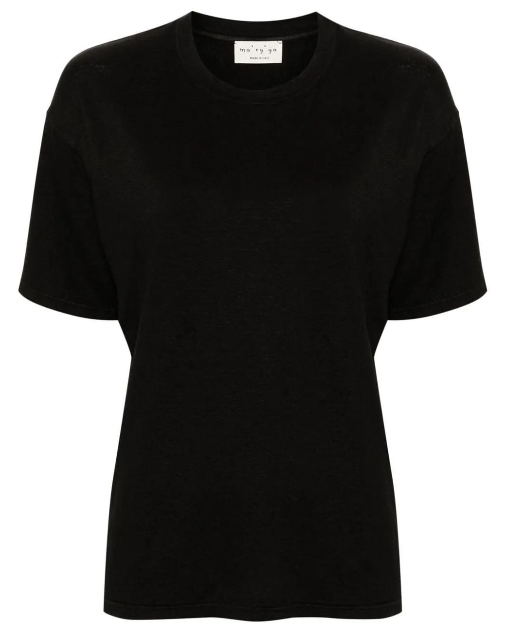 Ma'ry'ya Black Crew-Neck Linen T-Shirt