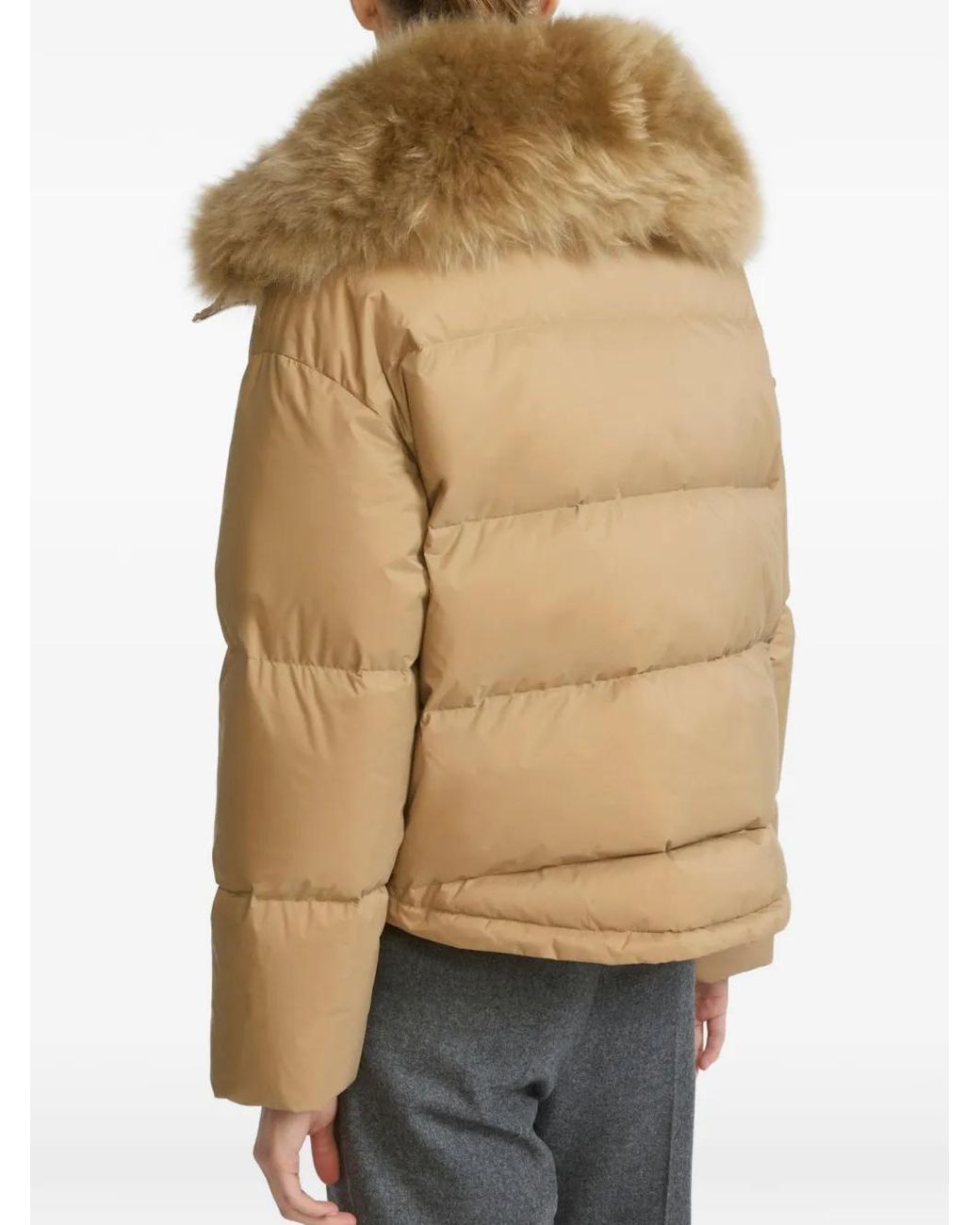 Yves Salomon Natural Lambswool-Trim Down Jacket