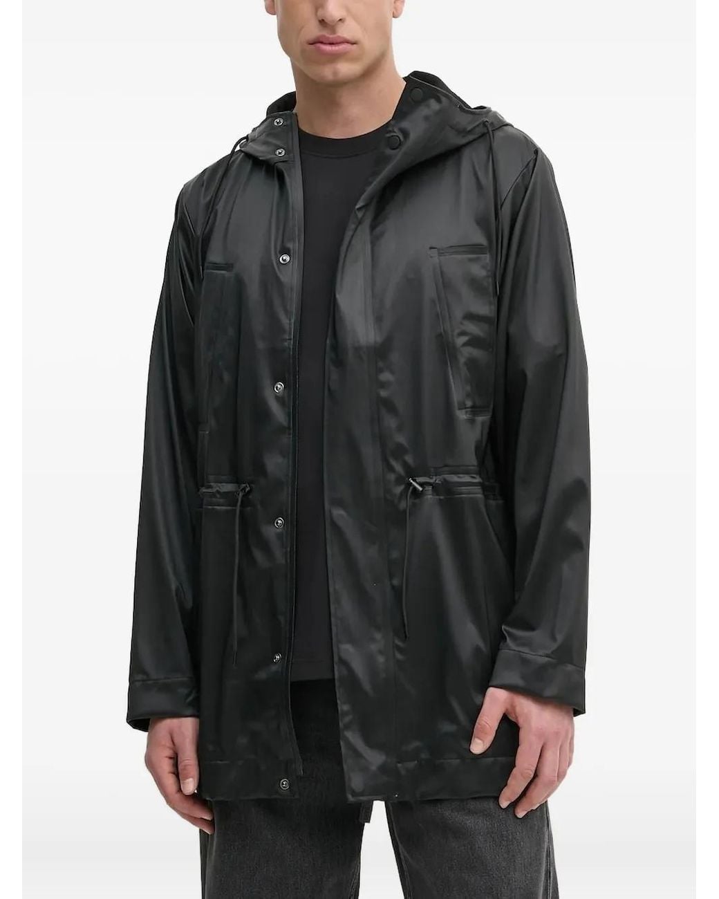 Rains Black Drawstring Hooded Jacket