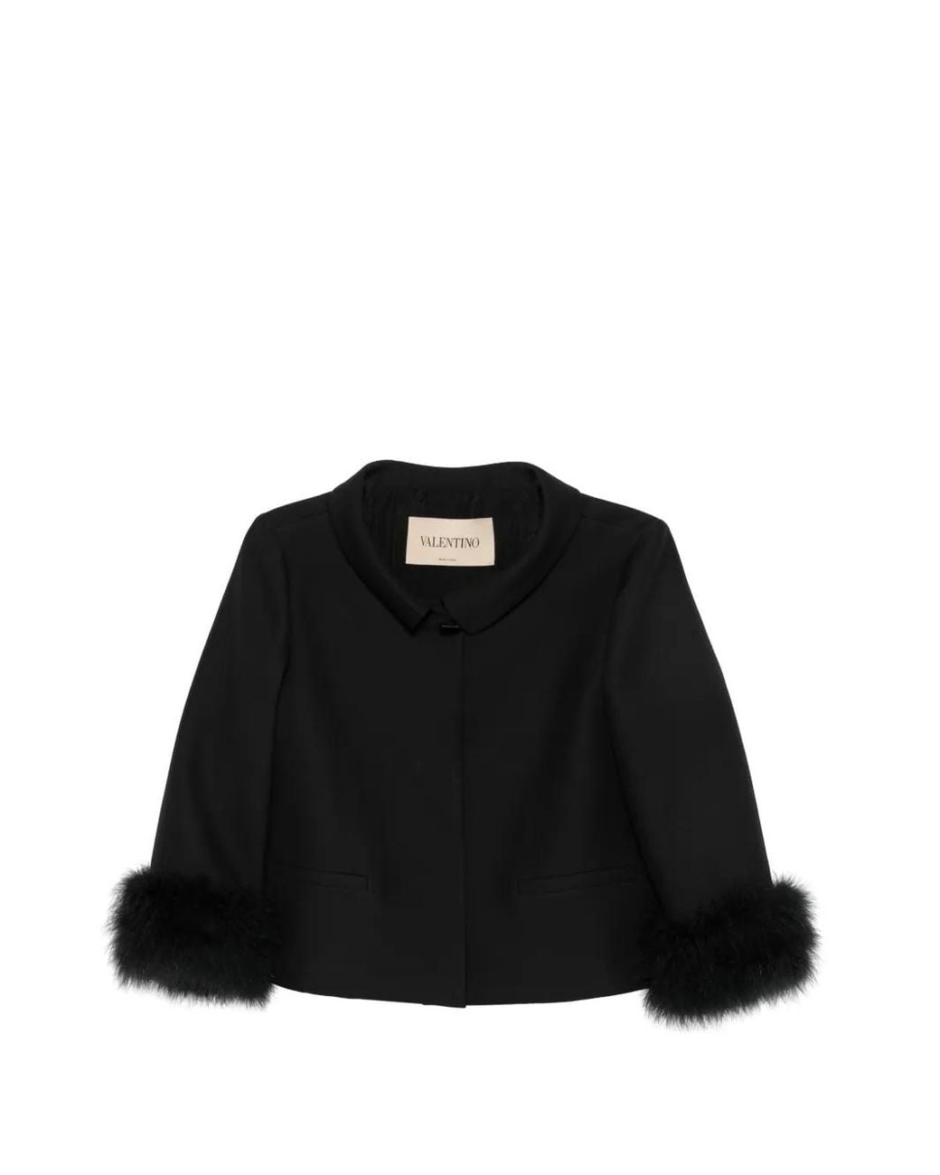 Valentino Garavani Black Feather-Trim Peter Pan Collar Jacket