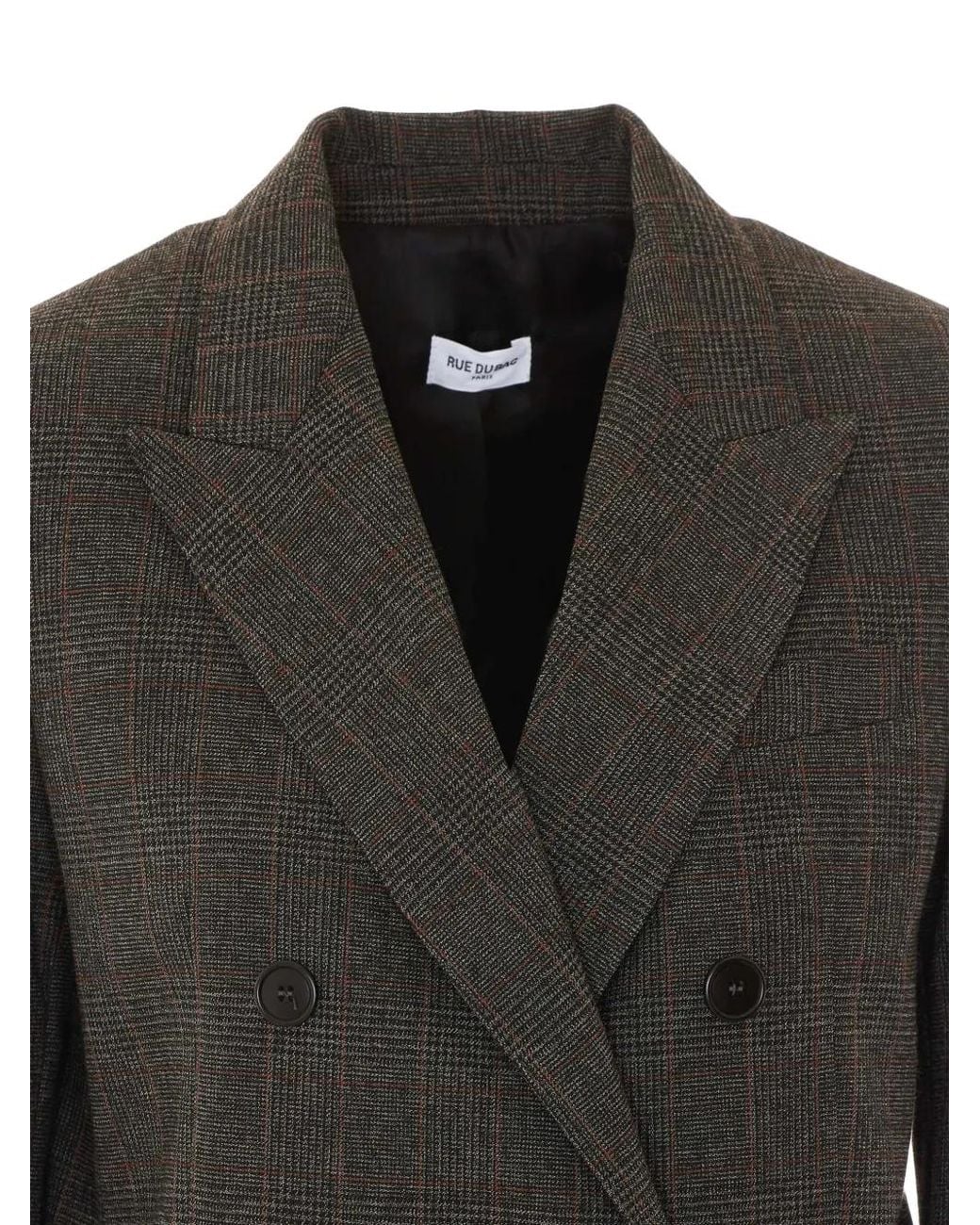 RUE DU BAC Gray Check-Pattern Double-Breasted Blazer