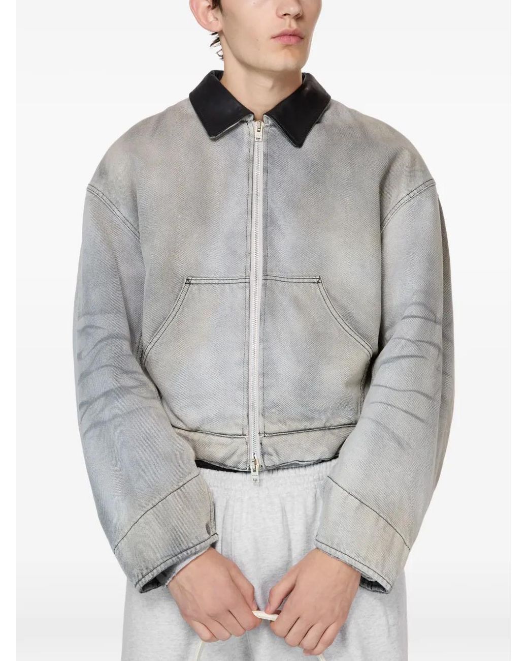 Acne Gray Faded Denim Bomber Jacket for men