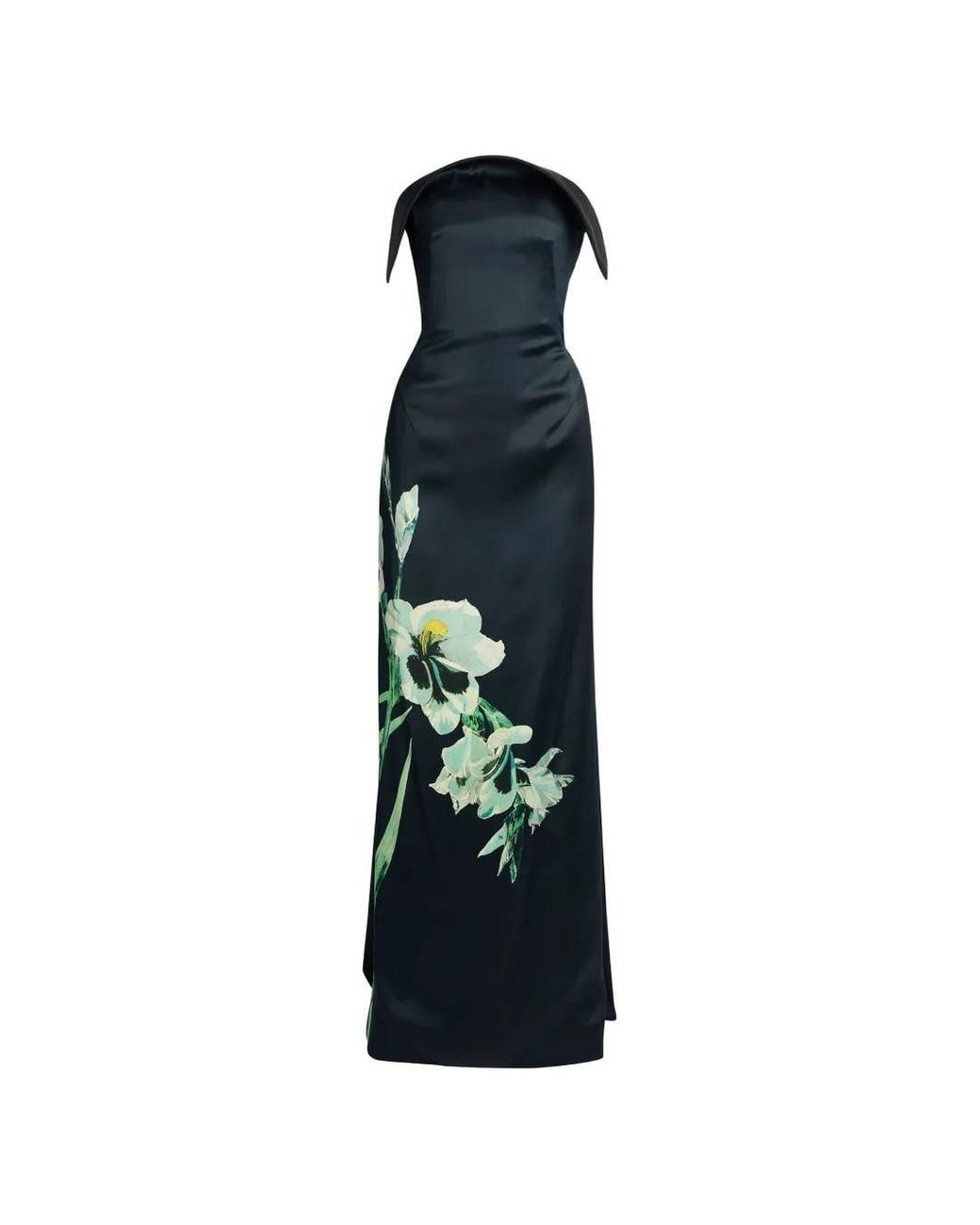 Erdem Blue Floral-Print Bustier Maxi Gown
