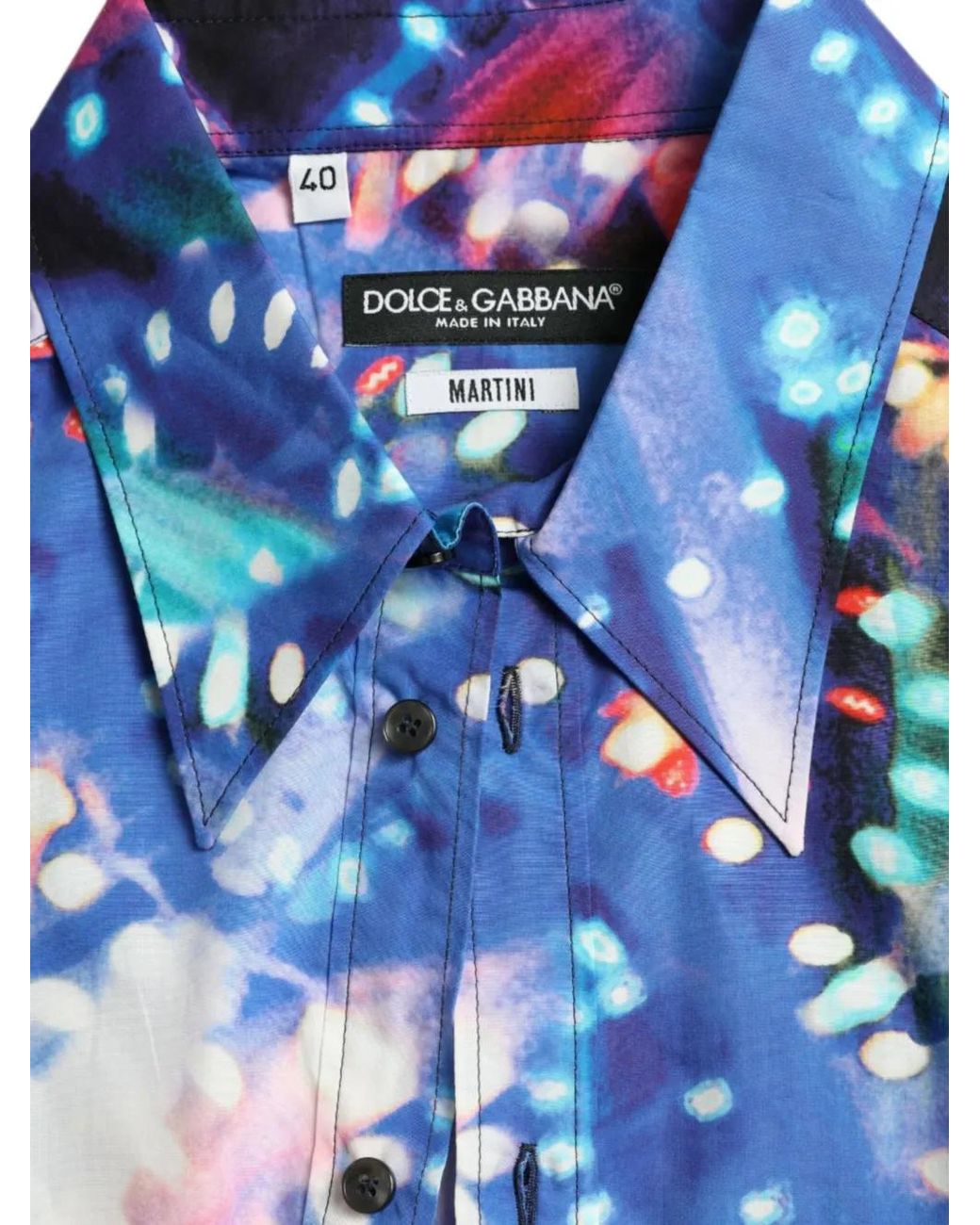 Dolce & Gabbana Blue Luminarie Martini Printed Shirt for men