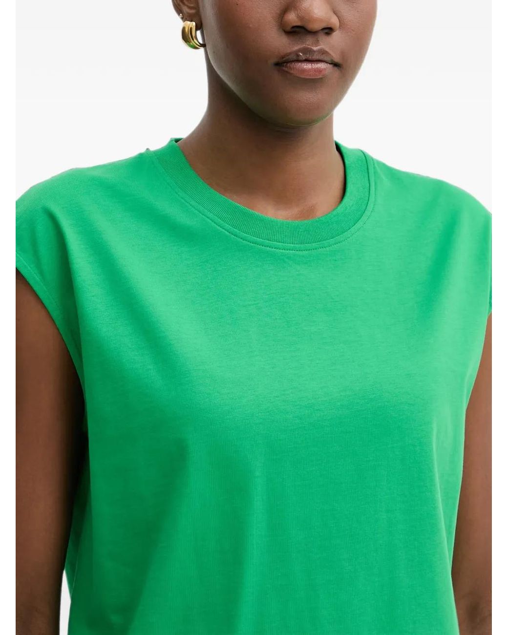 Karl Lagerfeld Green T-Shirt Sans Manches À Logo Brodé
