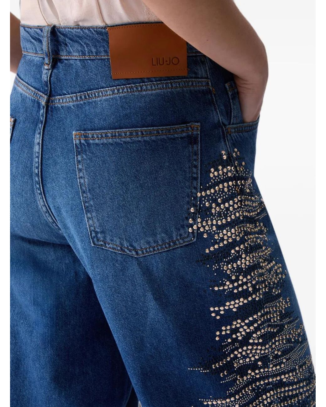 Liu Jo Blue Straight Jeans With Jewel Embroidery