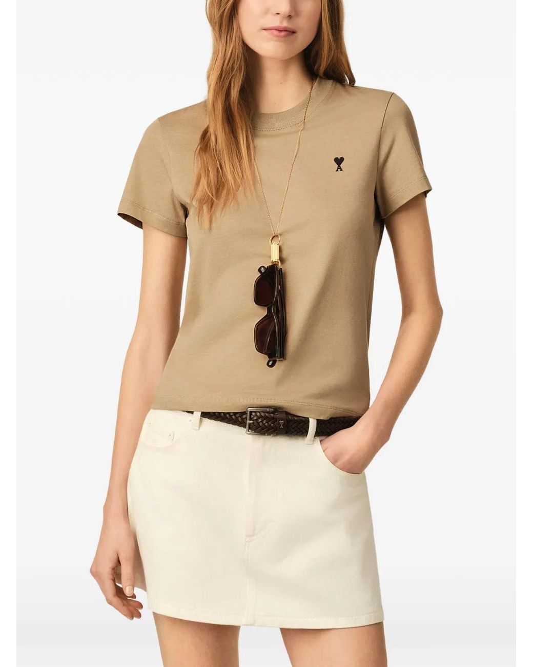 AMI Natural Cotton T-Shirt With Ami De Coeur
