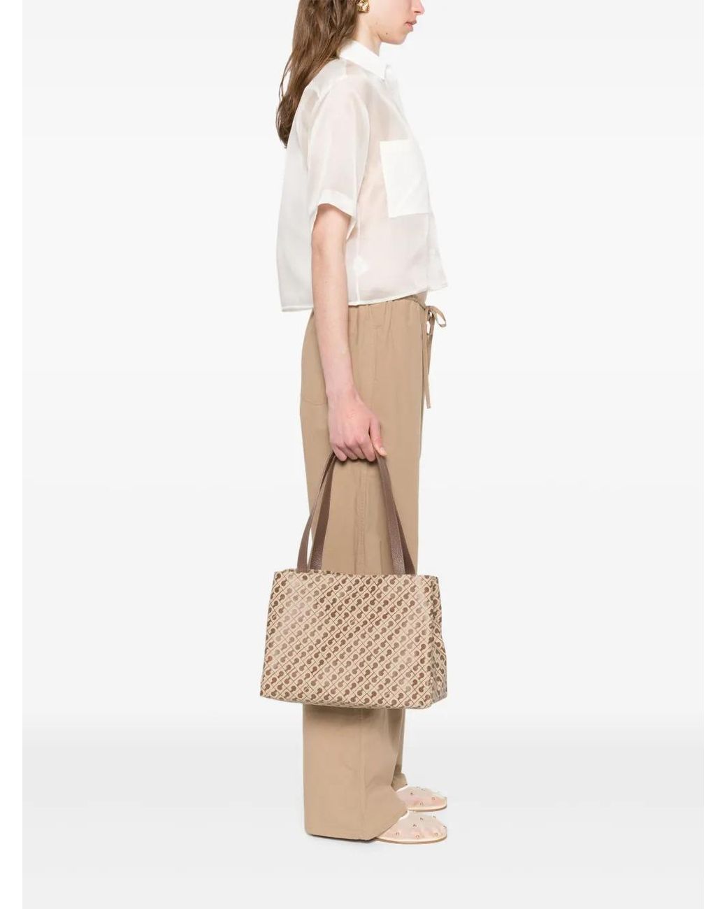 Gherardini Natural Medium Monogram-Pattern Tote Bag