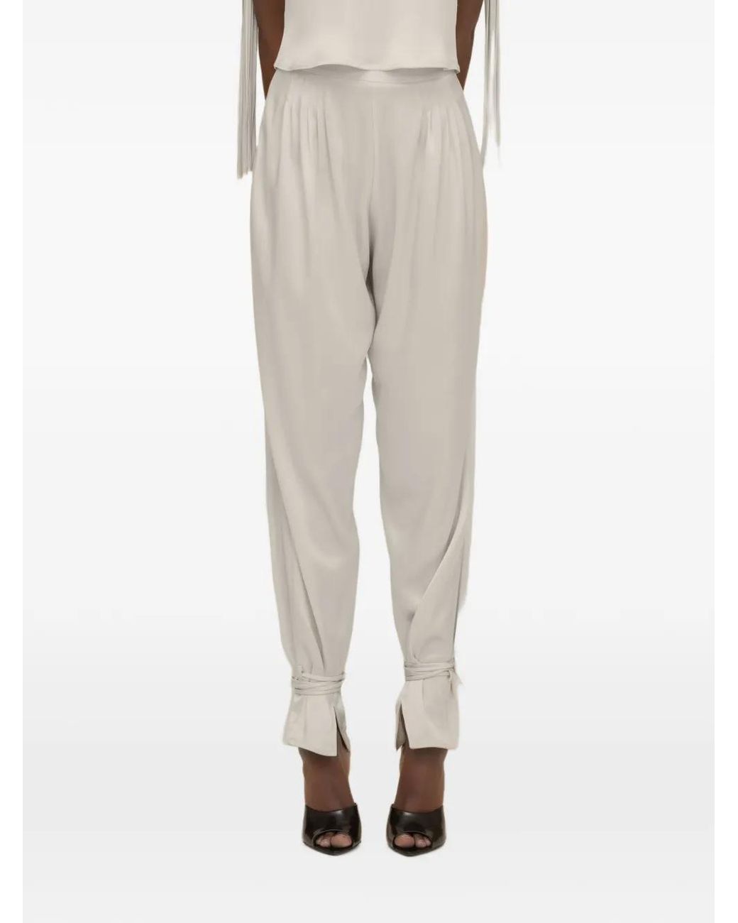 Contessa Mills White Mane Pleated Tie-Cuff Trousers
