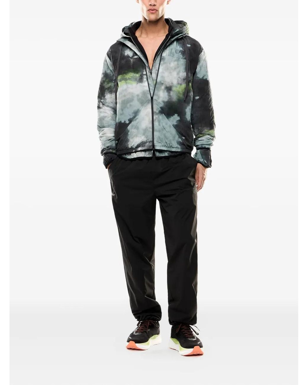 EA7 Green Abstract-Print Hooded Jacket for men