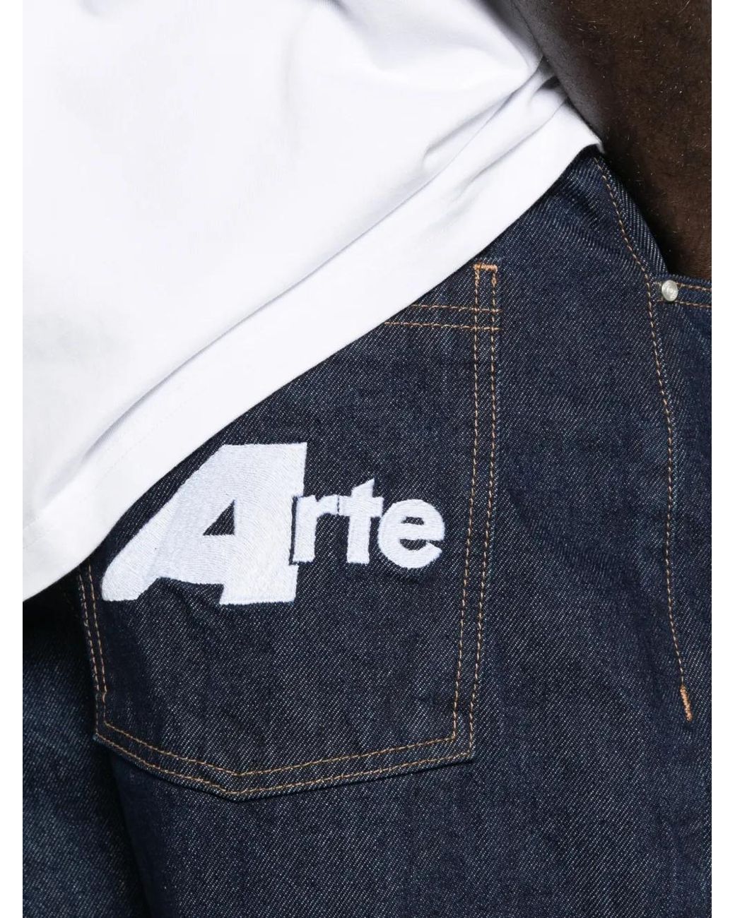 Arte' Blue Logo-Embroidered Belt-Loop Jeans for men