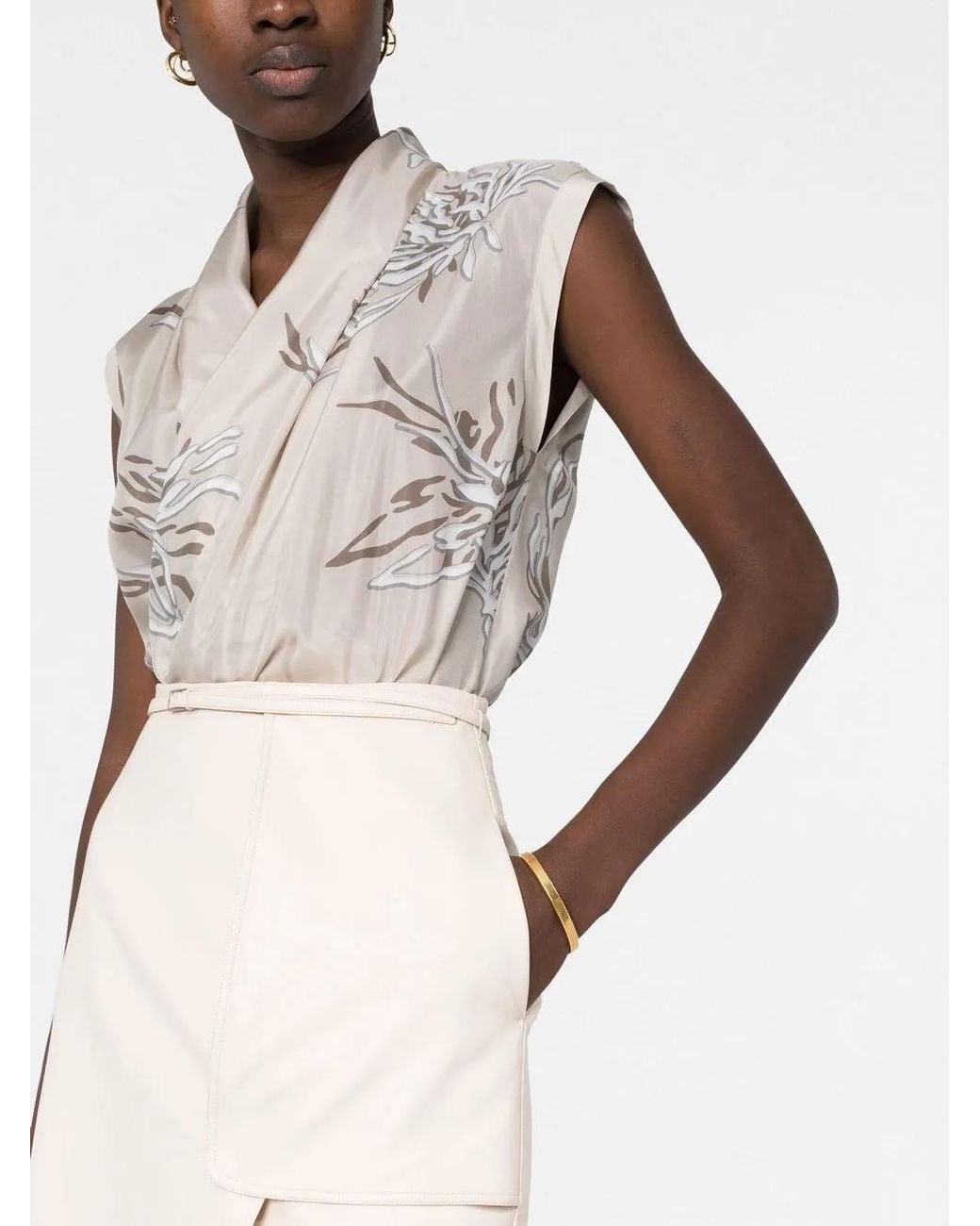 Brunello Cucinelli White Abstract-Print Silk Blouse